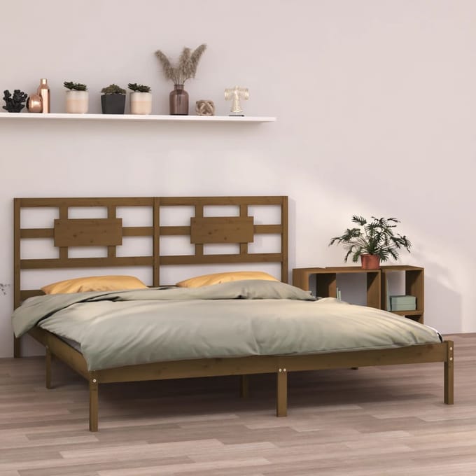 vidaXL - Bedframe - massief - hout - honingbruin - 200x200 - cm
