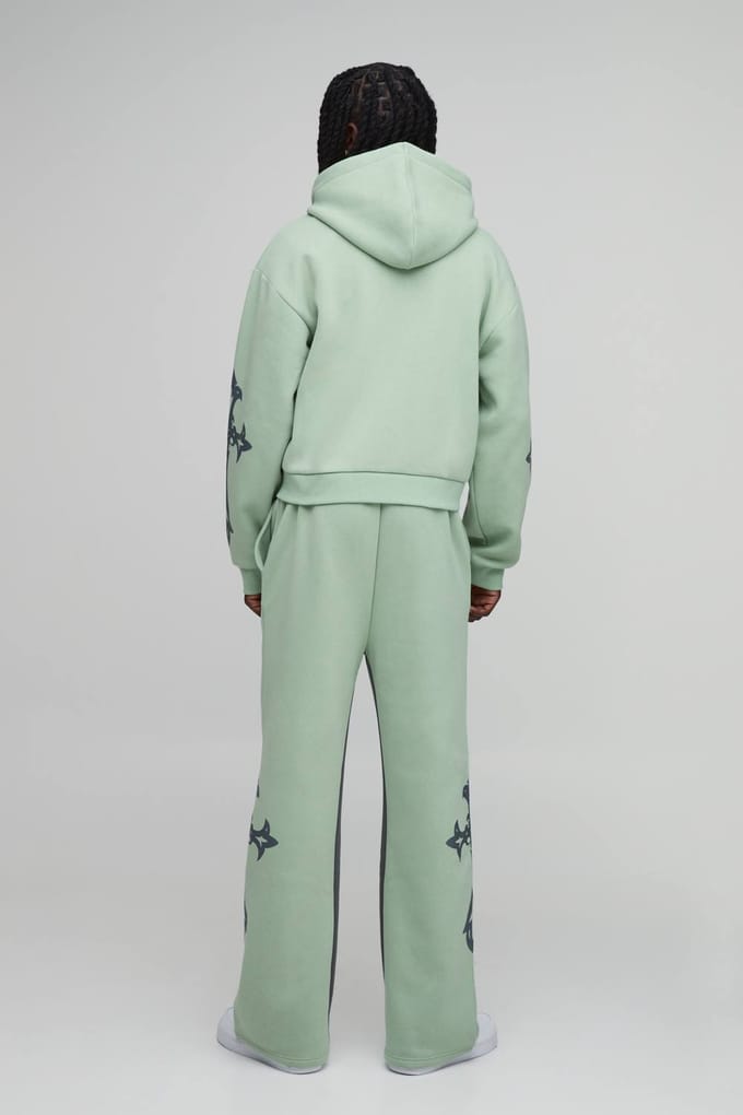 Gekrompen Kruis Capuchon Zip Uitlopende Gusset Trainingspak | Green | Size Medium