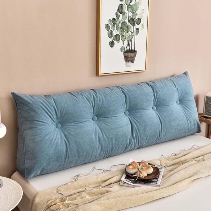 Groot Wigkussen - Hoofdeinde Rugsteun - Lezen Rusten - Zachte Positionering - 80x50x20cm - Blauw