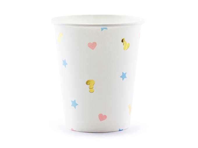 PARTYDECO - 6 witte "boy or girl" kartonnen bekers 200 ml voor babyshower