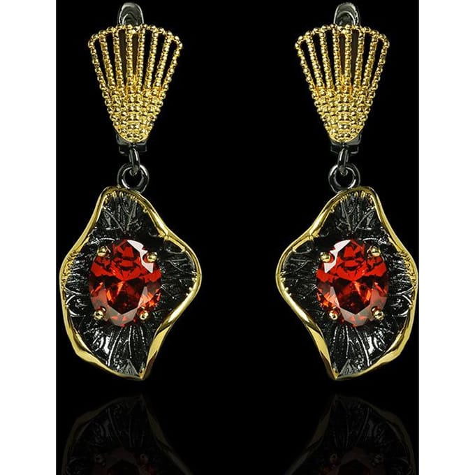 Boucles d'oreilles pendantes en rubis Boucles d'oreilles en or noir de haute qualité Cadeau d'anniversaire Perles black