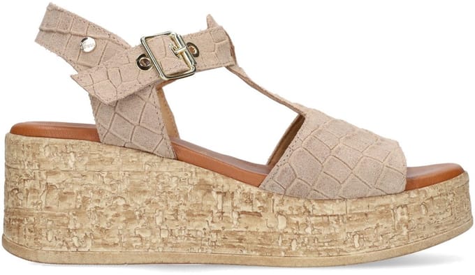 No Stress - Dames - Beige suède croco sleehakken - Maat 41
