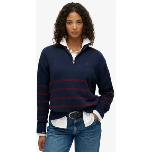 Superdry Gebreide Trui met Halve Rits Blauw Grootte: 44