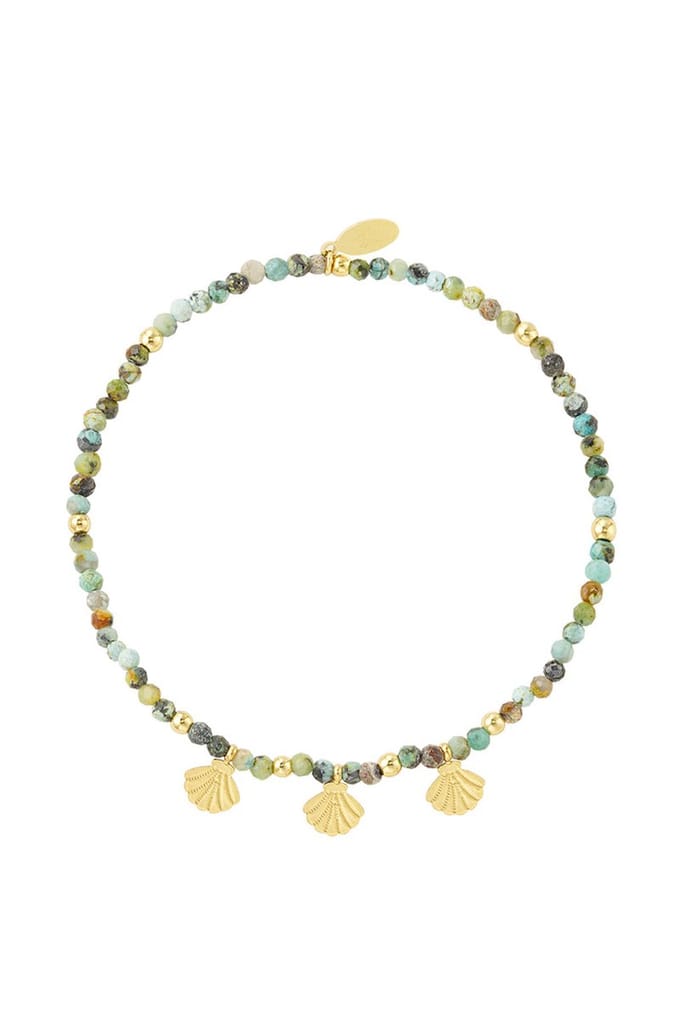 Kralenarmband schelpbedels - groen en goud- roestvrij staal