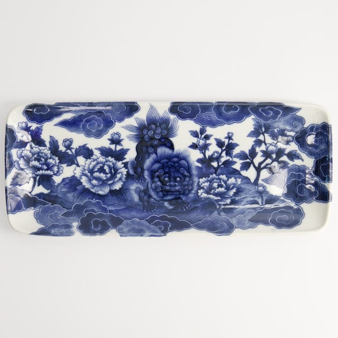 Tokyo Design Studio - Japonism Lion Bord - Blauw - 28,5 x 14 x 2,5 cm