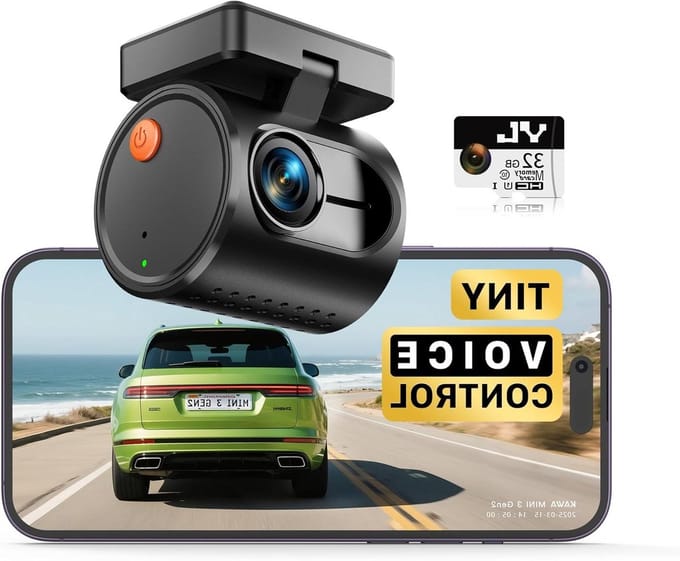 SnelShoppen - Winzige Dashcam 2K 1296P QHD Mini Auto Camera met Spraakbediening, 32GB SD Kaart, WDR, 3D DNR, Super Nachtzicht, G-sensor en Parkeermodu