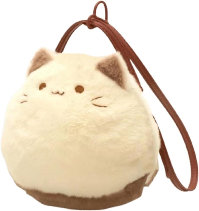 Pluche Kat Tas - Draagtas Schoudertas - Casual Gebruik - Verstelbare Riem - 20 cm Breed - Grijs