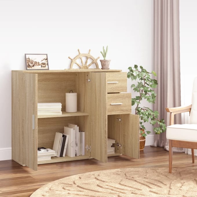vidaXL - Dressoir - Sonoma - Eiken - 91x29,5x75 - cm - Bewerkt - Hout