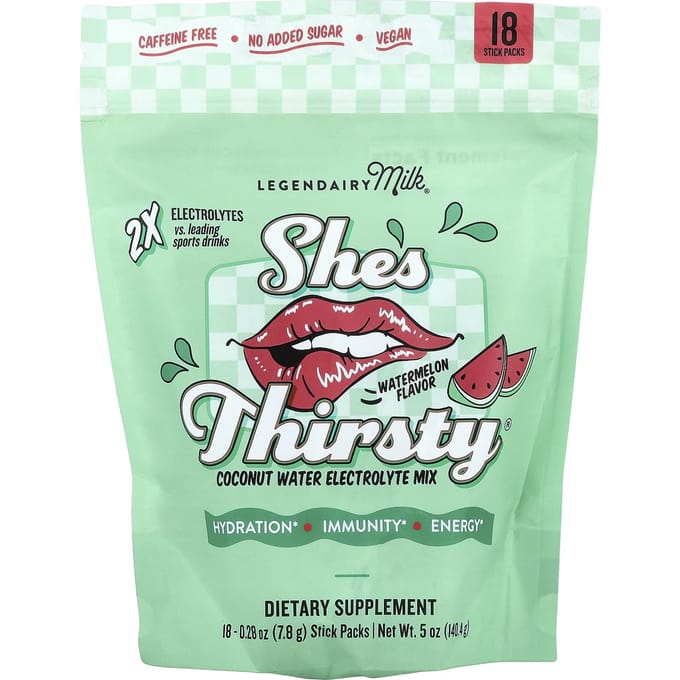 She'S Thorsty®, Mélange d'électrolytes à l'eau de coco, Pastèque, 18 sachets sticks, 7,8 g (0.28 oz) Chaque