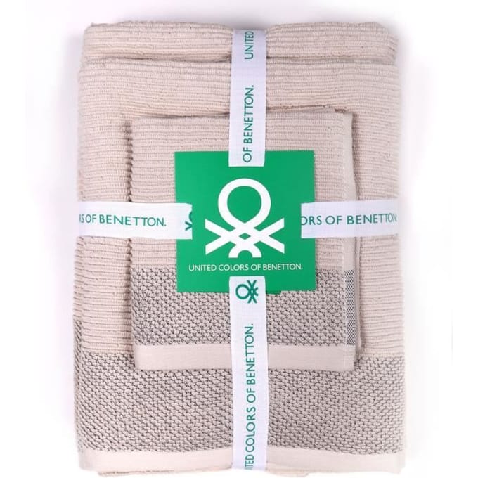 Handdoeken - BENETTON - Set van 3 stuks - 100% katoen - 450 g/m2 - Beige beige