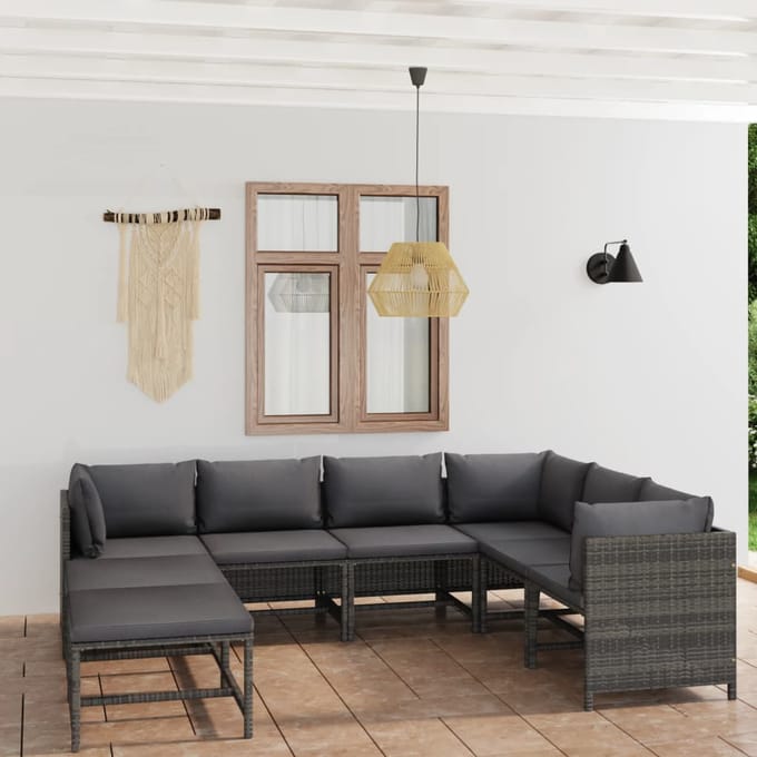 vidaXL - 8-delige - Loungeset - met - kussens - poly - rattan - grijs