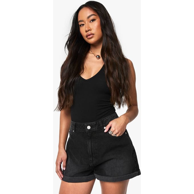boohoo Dames Denim Mom Short | Washed Black | Maat: 34