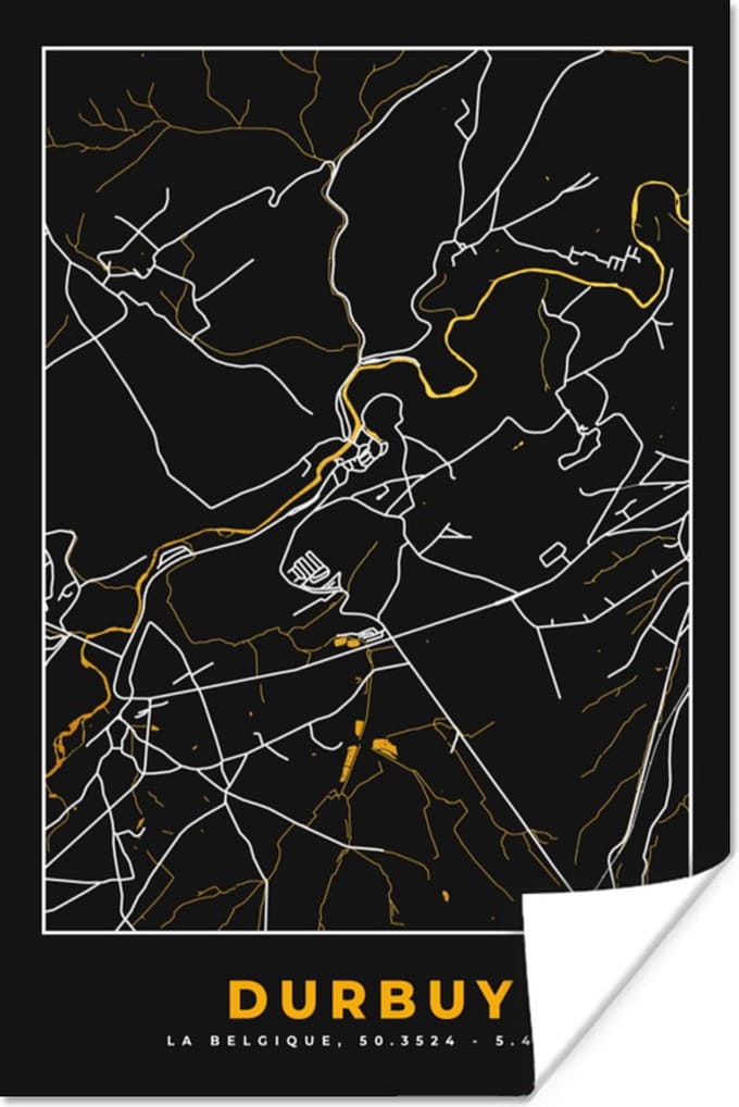 Poster Stadskaart - Durbuy - Goud - Plattegrond - Kaart - 20x30 cm