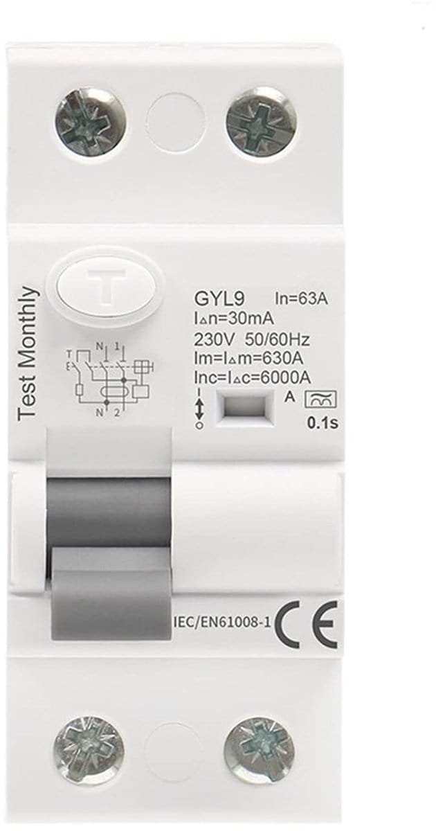 Aardlekschakelaar - Stroomonderbreker - Veilige Stroomkring - Type A RCD - 2P 40A 100mA - Grijs