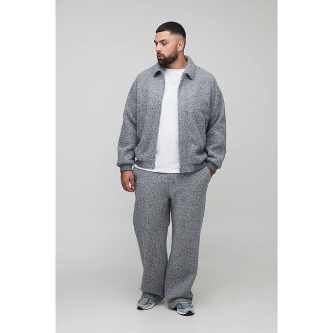 Plus Wool Look Regular Fit Collared Bomber Jacket | Grey | Size 2XL