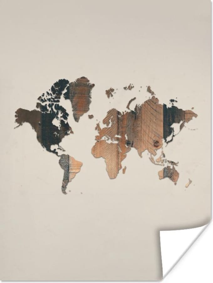 Wereldkaarten - Wereldkaart - Hout - Bruin - 60x80 cm