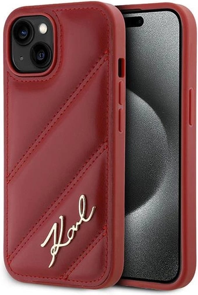 Karl Lagerfeld Diagonal Quilted Script case for iPhone 15 / 14 / 13 - red