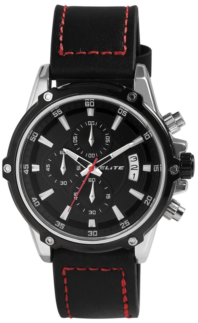 Elite Herenhorloge echt leer Datumaanduiding