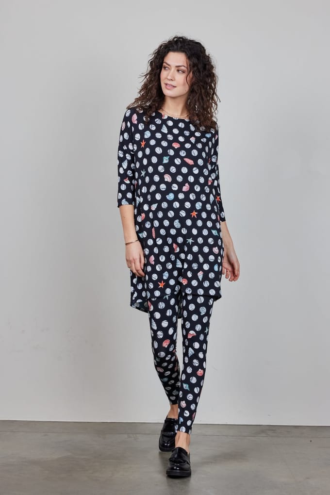 DIDI Basic Legging In Black With Coral Cove Print Größe: 40 | Sport-Leggings Outlet | Damen | Schwarz