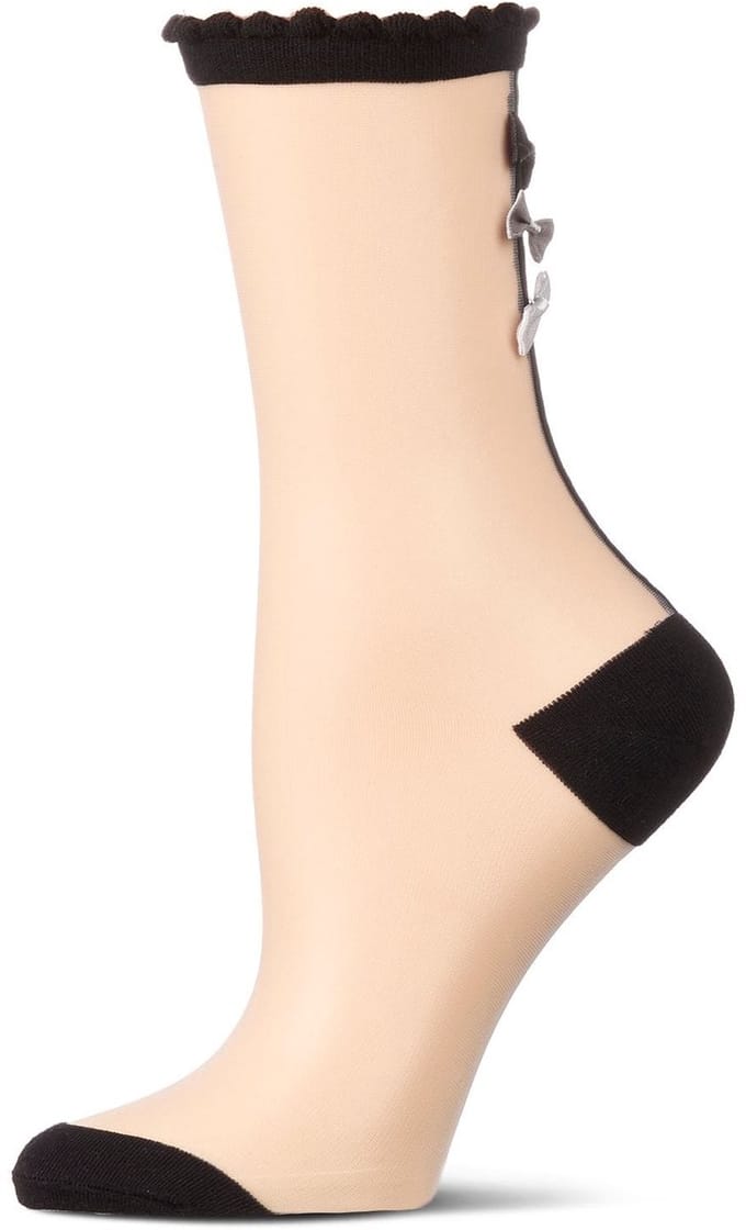 Memoi Triple Bow Back Sheer Dames Crew Sokken - 2 Paar - Black / Tan – Maat (9-11)