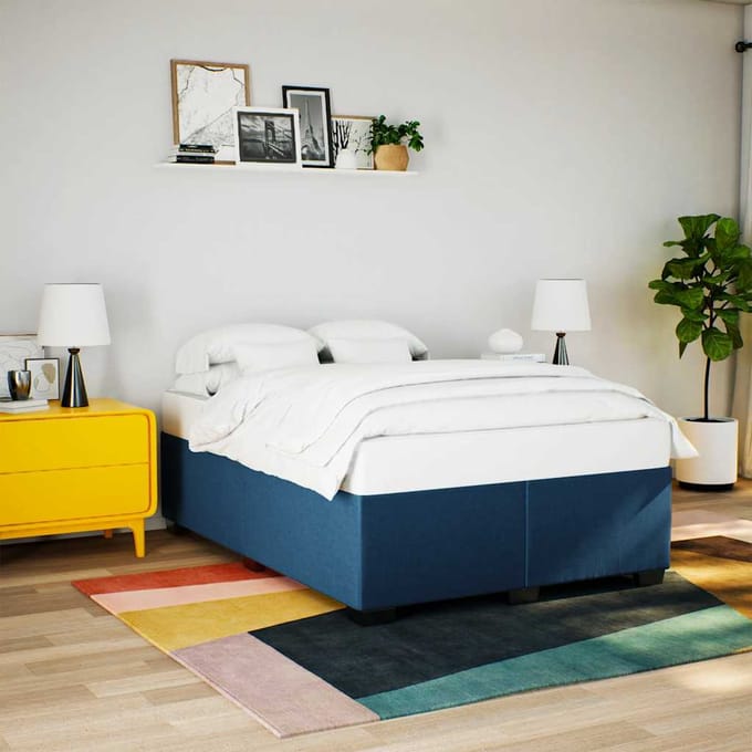 vidaXL - Boxspring - met - matras - stof - blauw - 140x190 - cm