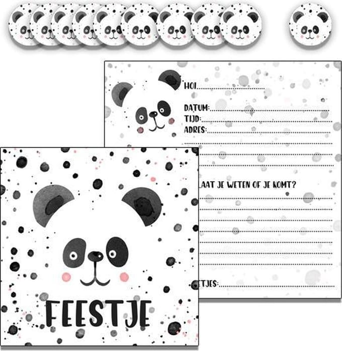 Uitnodiging kinderfeest - panda - stickers - 10 stuks