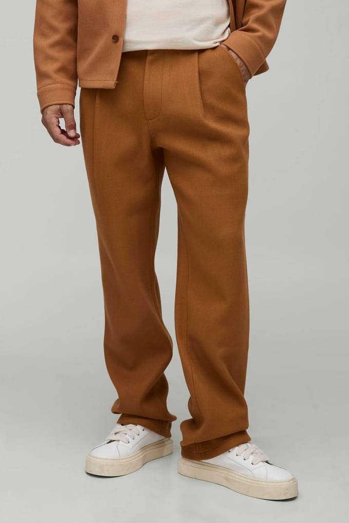 Straight Fit Brushed Trouser | Brown | Size Small