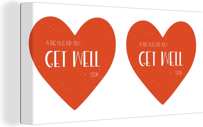 Canvas Schilderij Beterschap - Quotes - Stippen - Knuffel - 80x40 cm - Wanddecoratie