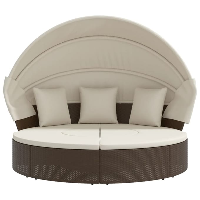 vidaXL - Loungebed - met - luifel - en - kussens - poly - rattan - bruin