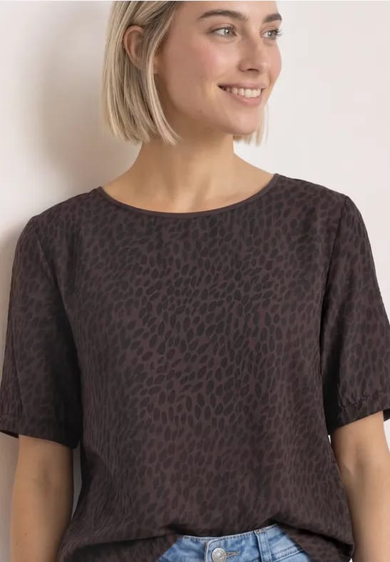 Shirt met ronde hals en gemengde textuur