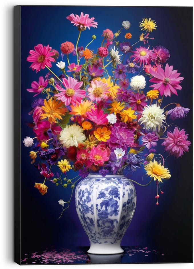 Schilderij Delft Bloemen - 90 x 60 - Hout - REINDERS