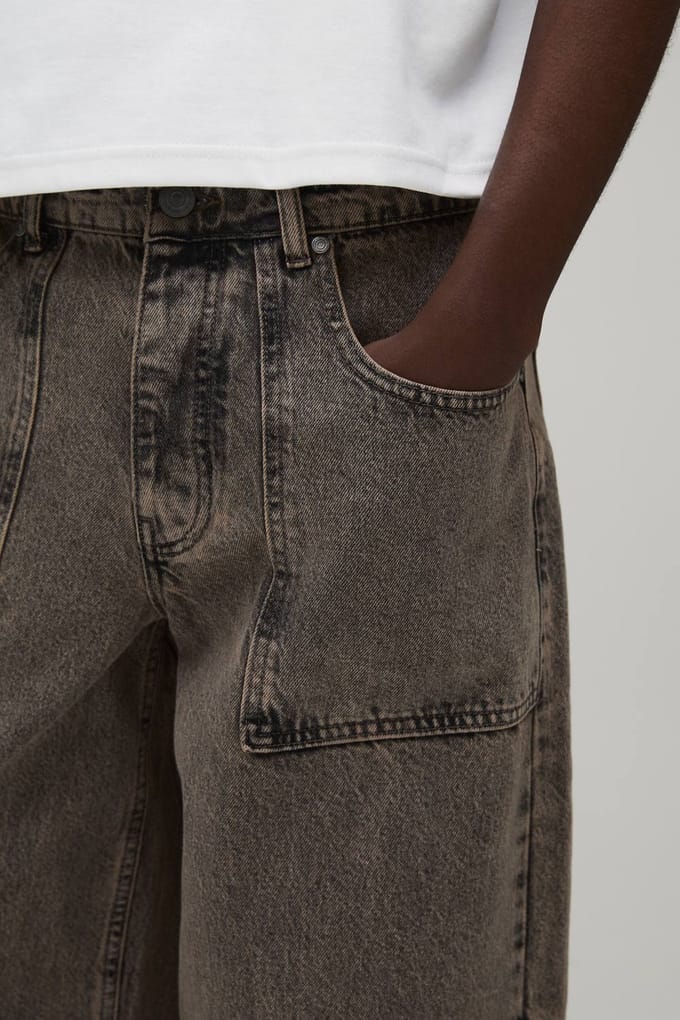 Gewassen Baggy Fit Geperste Vintage Wash Jeans | Stone | Size 36