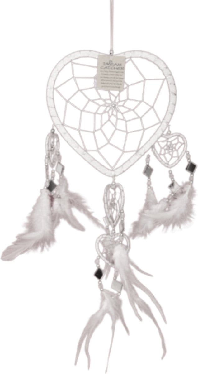 Dromenvanger Hartje met spiegels - wit - 17 cm - Dreamcatcher