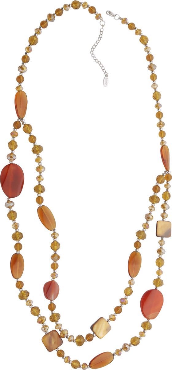 Behave Lange ketting, halfedelsteen, glas, schelp, 80 cm lengte