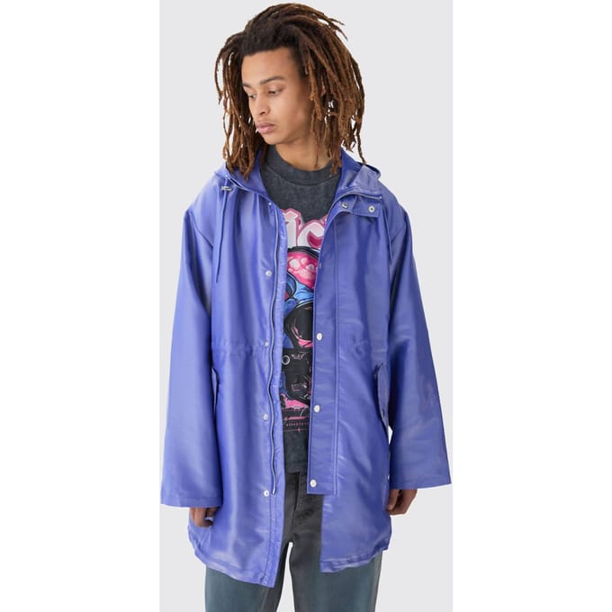 Liquid Metallic Parka Jacket | Blue | Size Medium