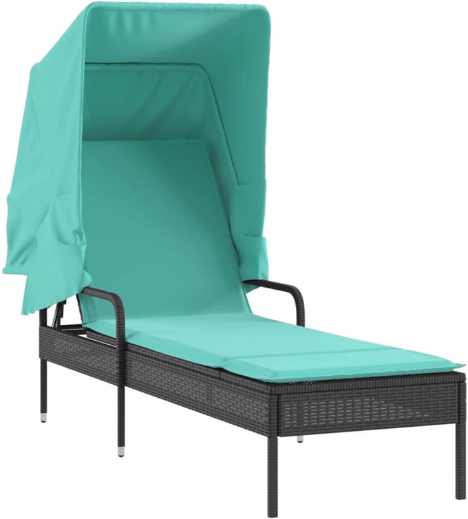 vidaXL - Ligstoel - met - luifel - zwart - poly - rattan