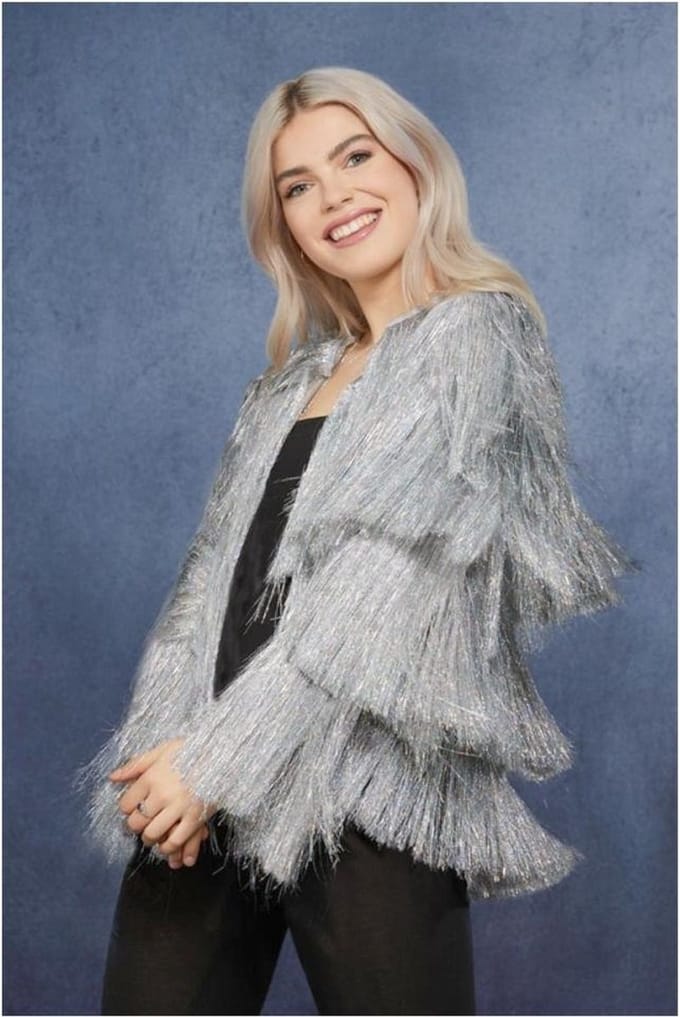 Fever - Tinsel Festival Kostuum Jacket - S/M - Zilverkleurig