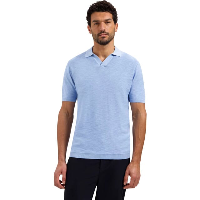 No Excess Pullover short sleeve v-polo slub blue