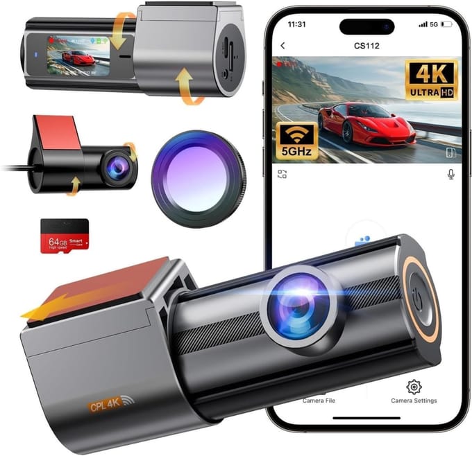 QORA®-Dashcam voor Auto Voor en Achter - Dashcam - Zwart - 5cm x 11cm x 5cm