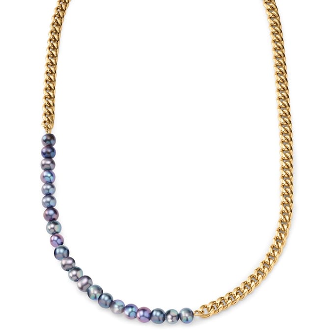 Ocata | Ketting met Goudkleurige Gourmet Schakels en Zwarte Parels