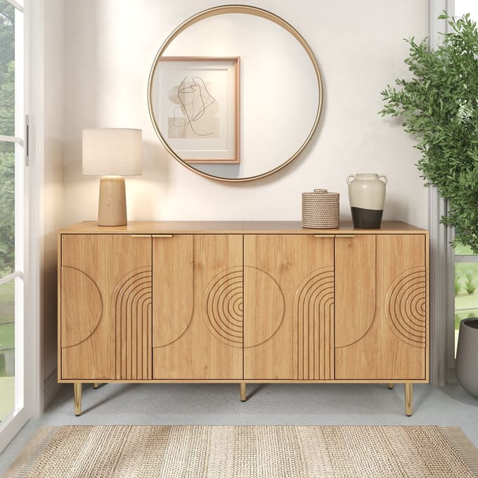 Sweiko Dressoir - Halmeubel - Houtnerf - Reliëfdesign - Verstelbare planken - Natuurlijke