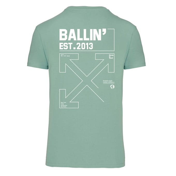 Heren Tee SS met Ballin Est. 2013 Backprint Cross Shirt Print - Groen - Maat S