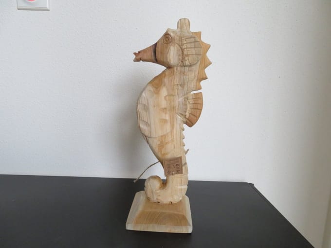 Teak houten zeepaardje - ornament - 38 cm hoog