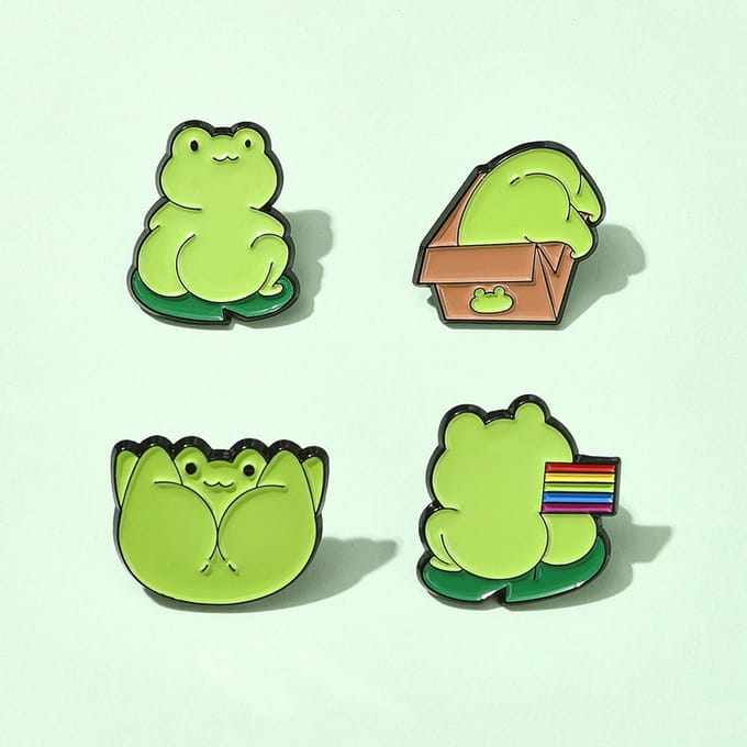Pin set van 4 stuks, oetel, kikker, oeteldonk, carnaval, broche, grappig, kledingspeld, emaille pin