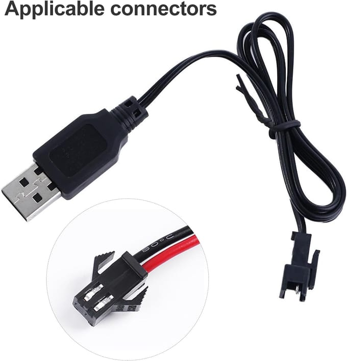2 Stuks USB-laderkabel 3.7V voor RC-batterijen NiCd NiMH LiPo met SM-2P-stekker – Compatibel met RC-auto's FPV-drones zwart