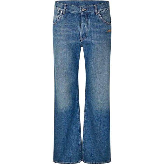 Off White Herenjeans met wijde pijpen en een relaxte pasvorm (Medium Blauw)