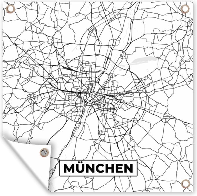 Tuindoek München - Stadskaart - Kaart - Plattegrond - 100x100 cm