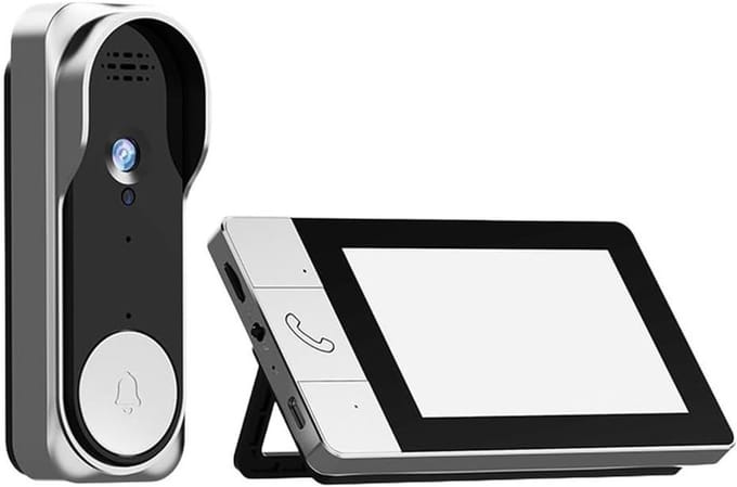 Draadloze Deurbel Camera - Video Intercom - Thuisbeveiliging - Geen Wifi Nodig - 43 Inch Scherm - Zilver