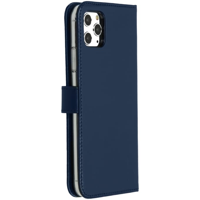 Selencia Hoesje - Geschikt voor Apple iPhone 11 Pro Max - Echt Lederen Bookcase - Blauw