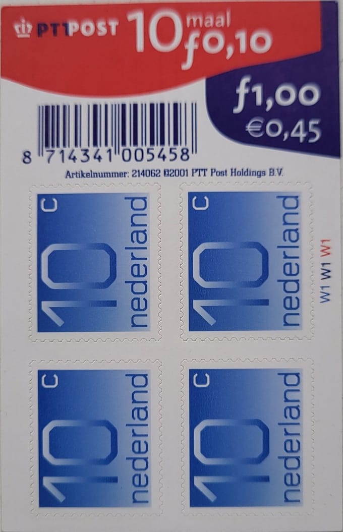 Postzegelboekje 10 maal fl 0,10 (postfris serie Crouwel uit 2001)